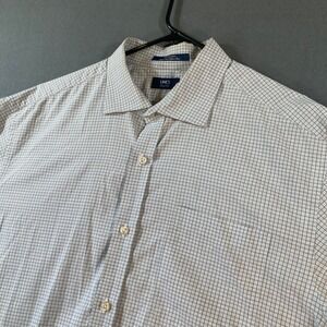 LINCS David Chu Mens Large Brown Blue Micro Check Cotton Button Down Shirt